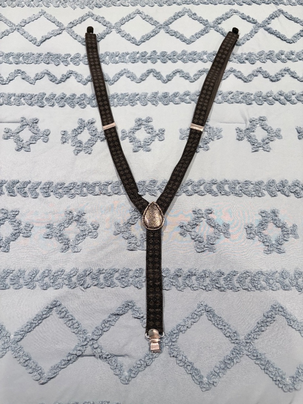 Kids Black Patterned Adjustable Y-Back Suspenders Silver Clips